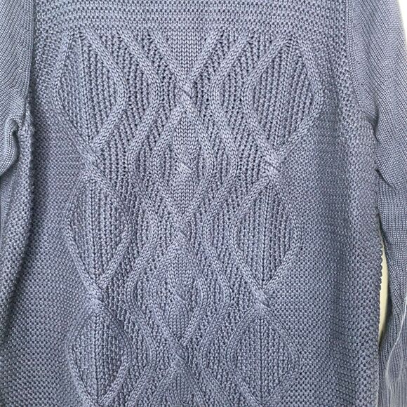 Lands End womens sweater 1X blue cable knit nautical pullover cotton chunky - Picture 3 of 7